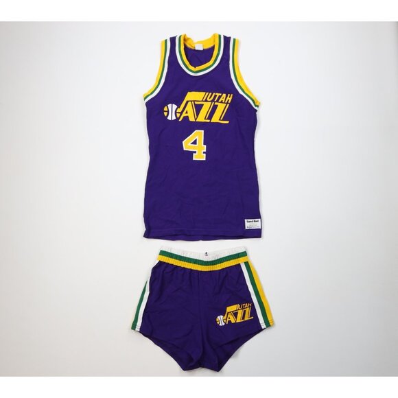 Vintage 80s Sand Knit Mens Small Utah Jazz Adrian Dantley Basketball Uniform USA - Picture 1 of 11